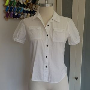 White Puff Sleeve Button Down